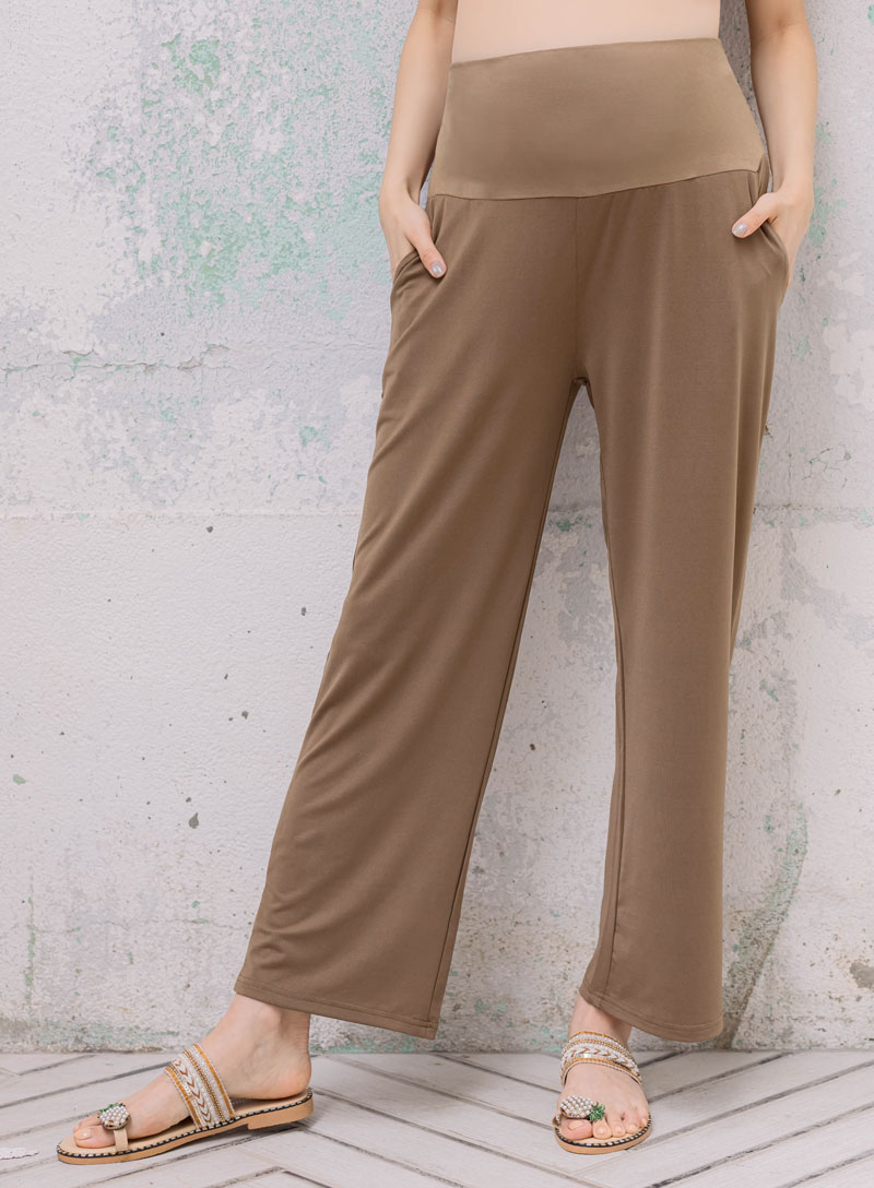 孕婦褲。彈力涼感棉雙袋瑜珈腰長褲(薄)