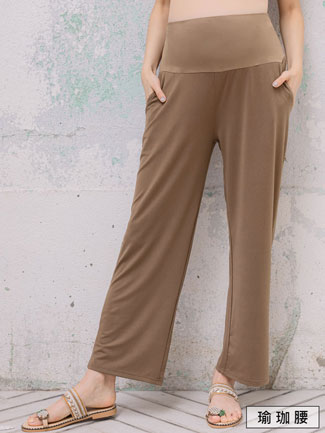 孕婦褲。彈力涼感棉雙袋瑜珈腰長褲(薄)