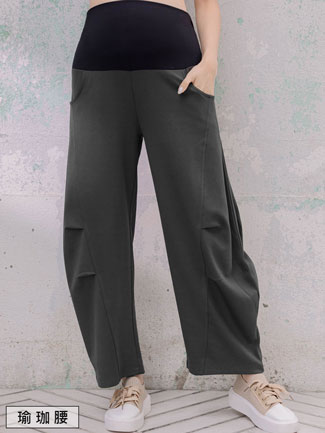 孕婦褲。瑜珈腰寬版彎刀棉長褲(中)