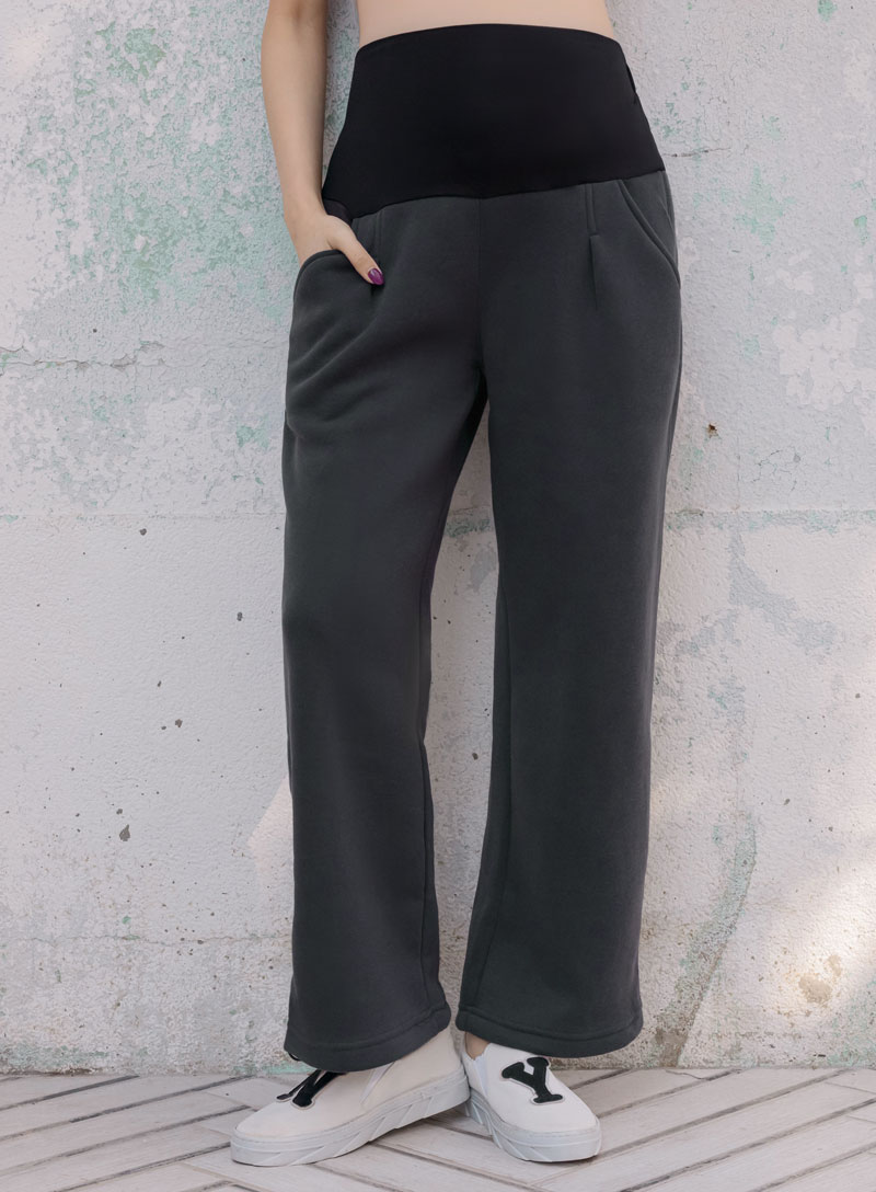 孕婦褲。內刷毛褲管調繩瑜珈腰棉長褲(厚)