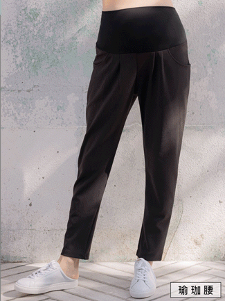 孕婦褲。瑜珈腰雙袋打摺老爺長褲(中)