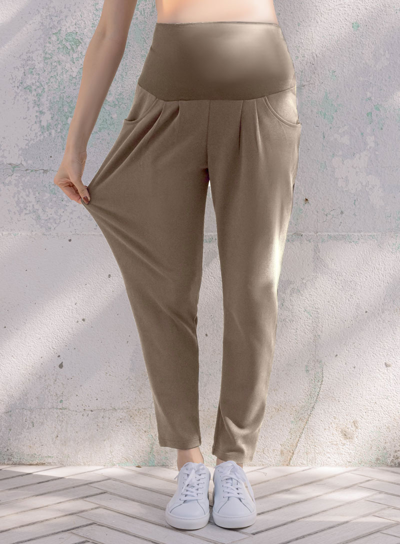 孕婦褲。瑜珈腰雙袋打摺老爺長褲(中)