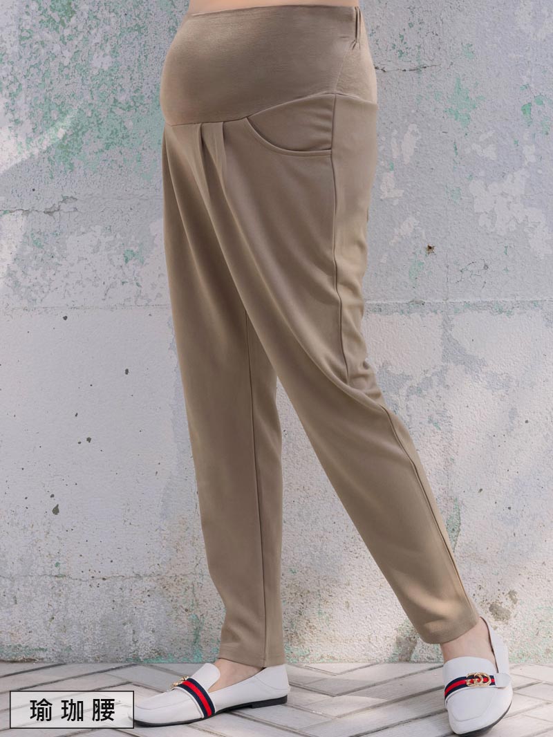 孕婦褲。瑜珈腰雙袋打摺老爺長褲(中)