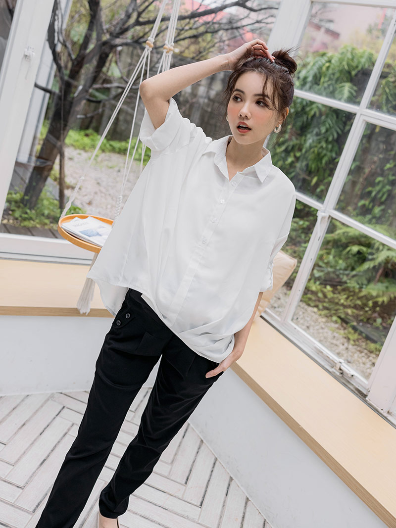 孕婦褲。雙釦袋彈力小直筒長褲