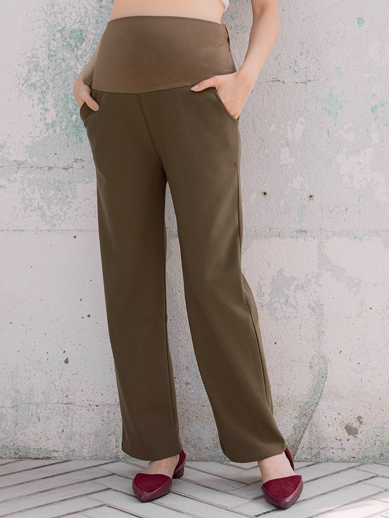 孕婦褲。基礎款彈性布瑜珈腰長褲(中)