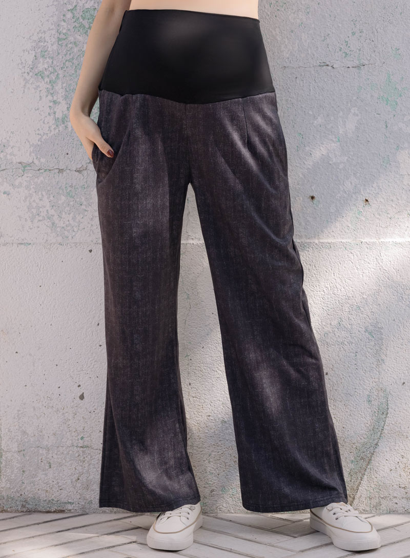 孕婦褲。雪花混色瑜珈腰寬長褲(中)