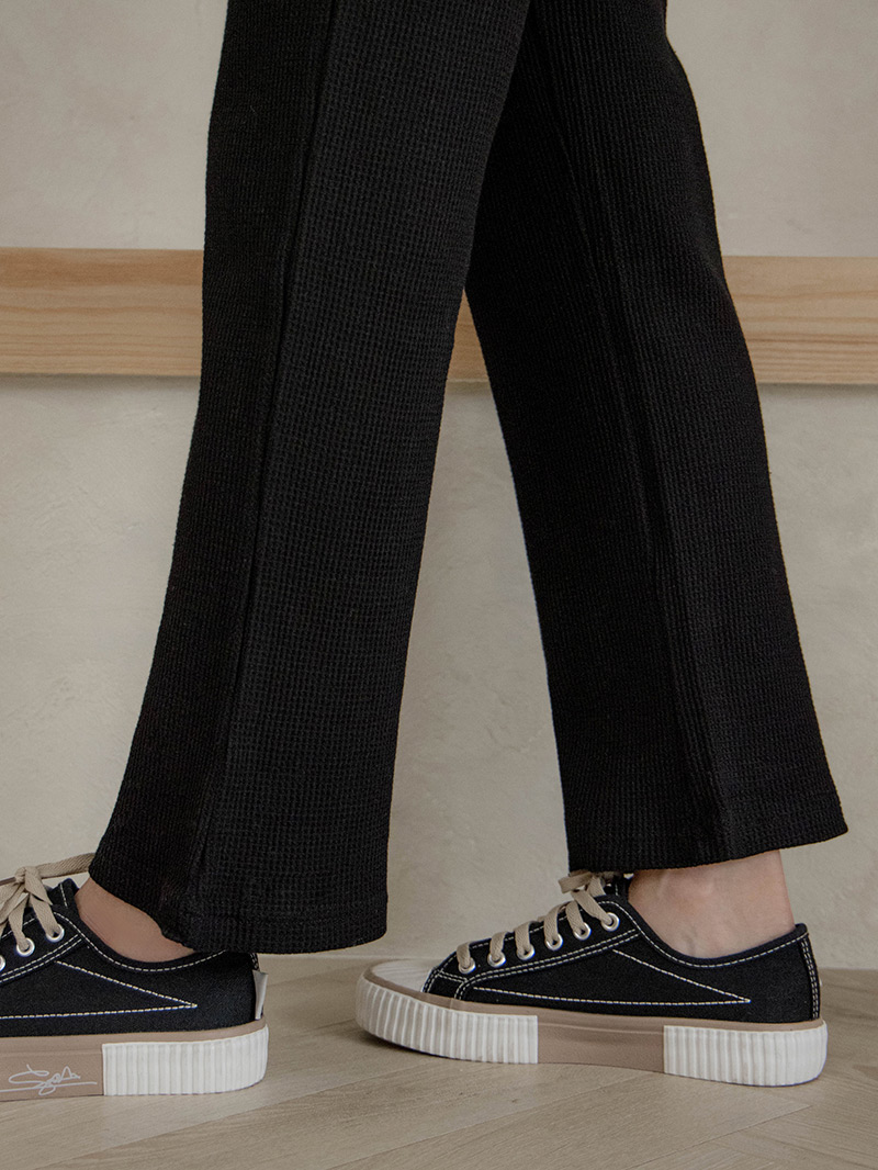 韓國空運。編織格紋瑜珈腰針織棉褲