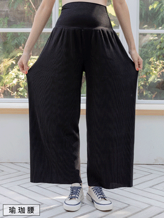 孕婦褲。立體壓摺瑜珈腰寬褲(超彈)
