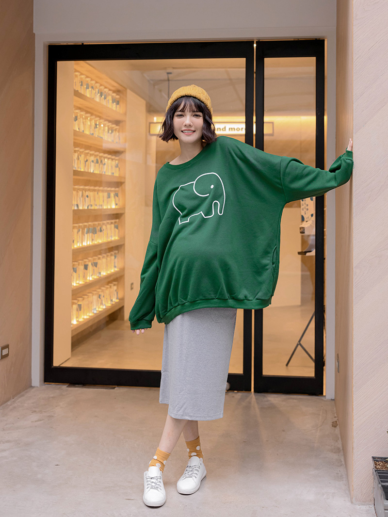 孕婦裙。坑條雙袋瑜珈腰棉窄裙