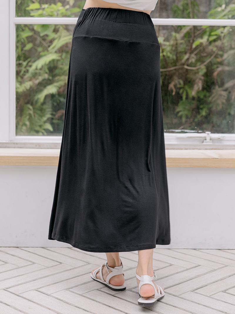 孕婦裙。瑜珈腰素面雙側袋棉長裙(薄彈)