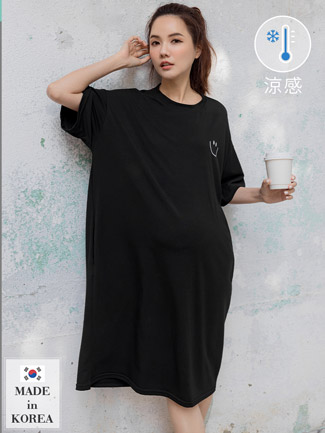 韓國空運。微笑側袋寬版休閒棉洋裝