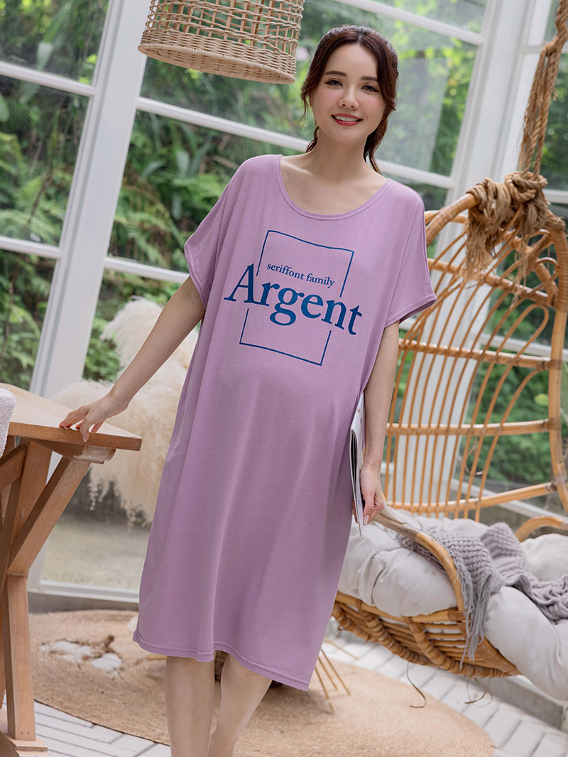 孕婦裝。Argent配色印字薄棉洋裝
