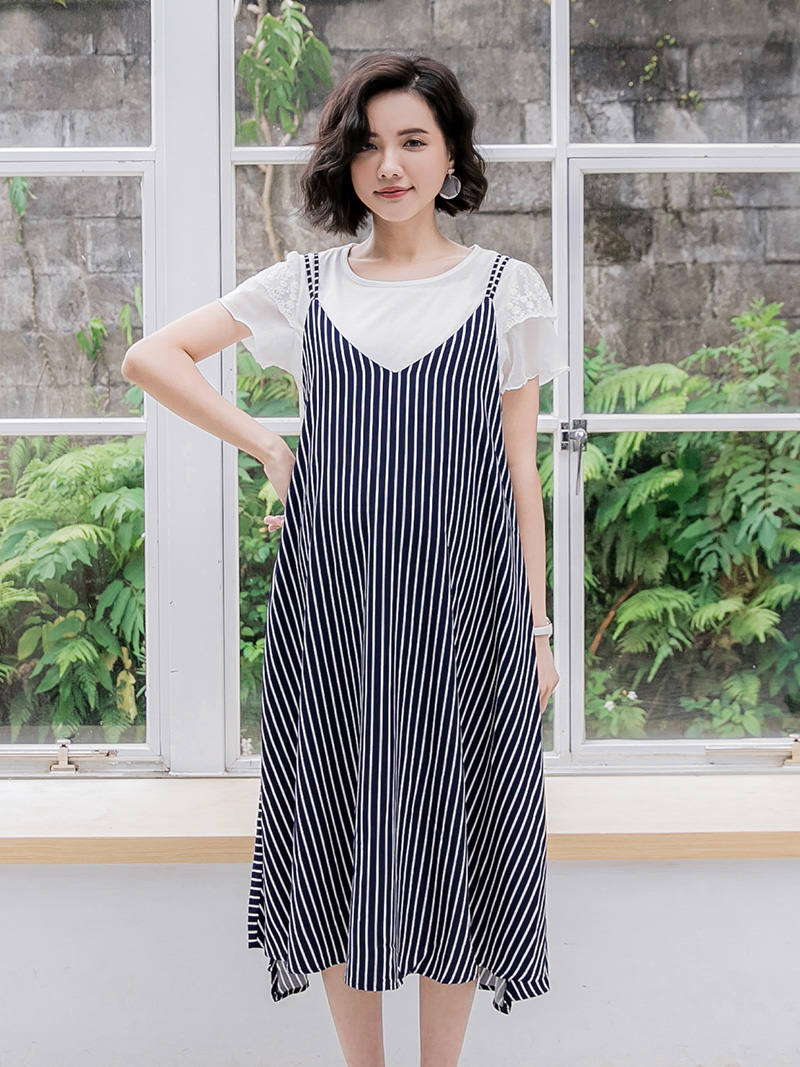 孕婦甜美吊帶蛋糕長裙
