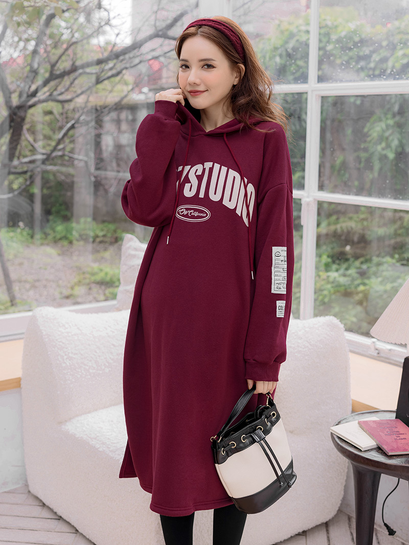 韓國空運。英字1897側袋內刷毛洋裝(暖)