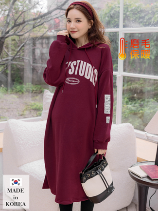 韓國空運。英字1897側袋內刷毛洋裝(暖)