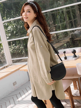 孕婦裝。雙圓袋重磅斜紋布開釦洋