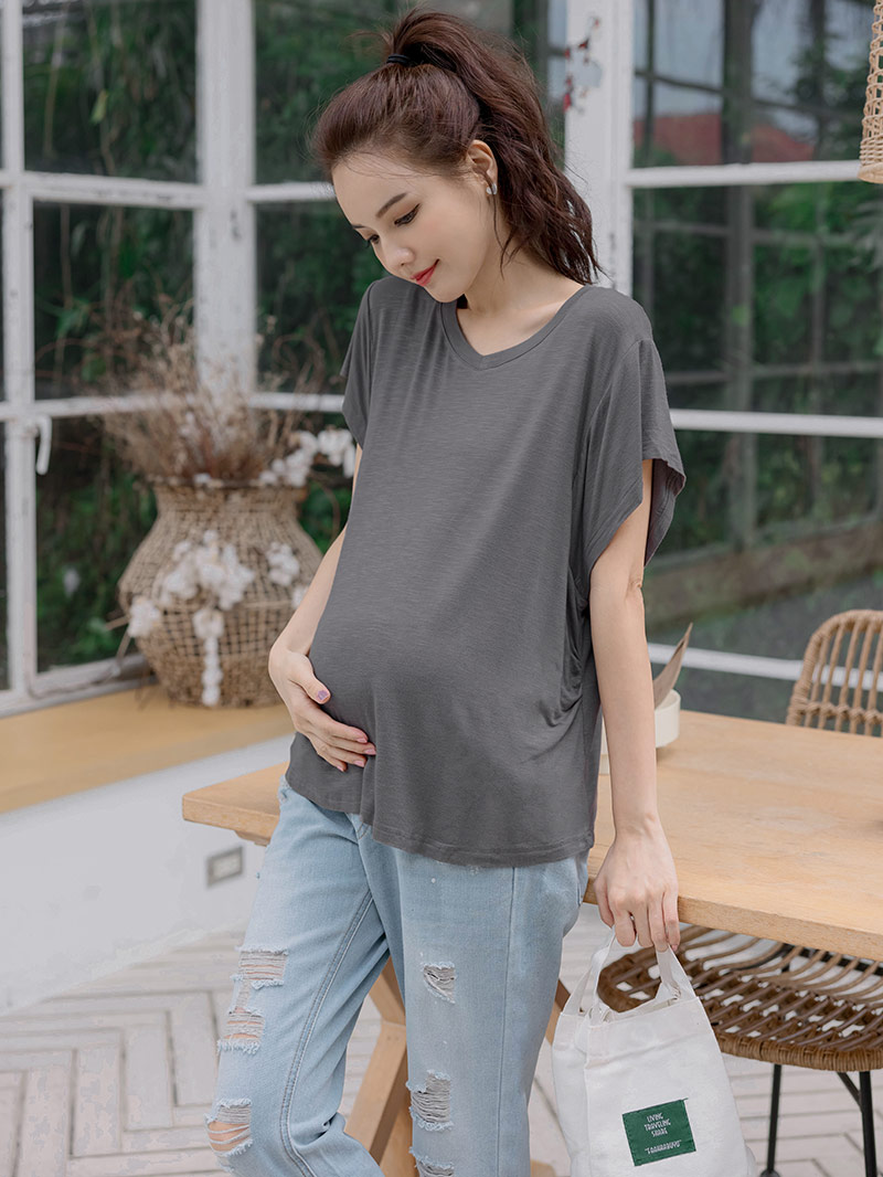孕婦裝。寬袖微腰線莫代爾棉上衣(薄涼)