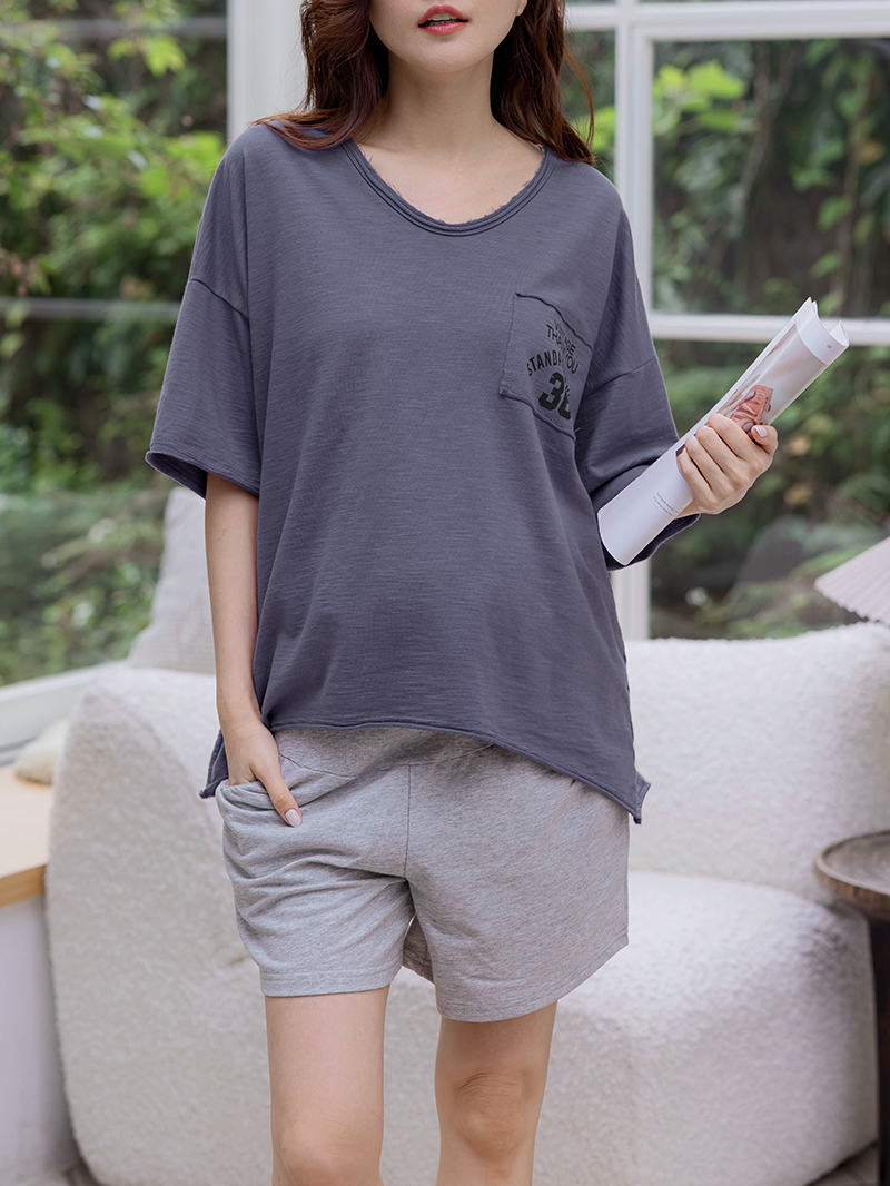 韓國空運。V領36不收邊布標棉T