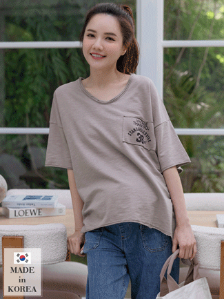 韓國空運。V領36不收邊布標棉T