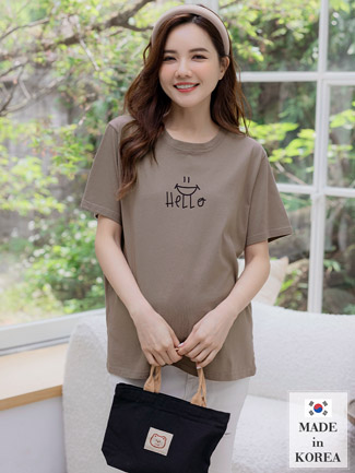 韓國空運。Hello微笑側衩棉上衣