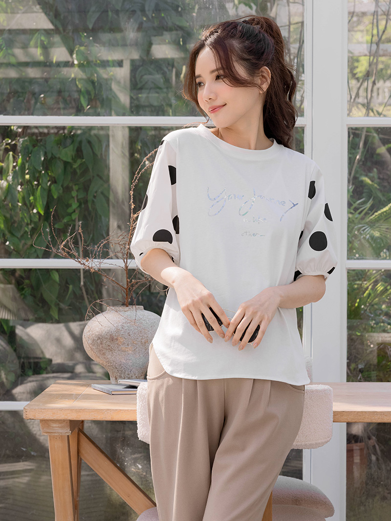 孕婦裝。點點袖燙銀英字棉T