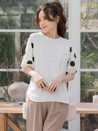 孕婦裝。點點袖燙銀英字棉T
