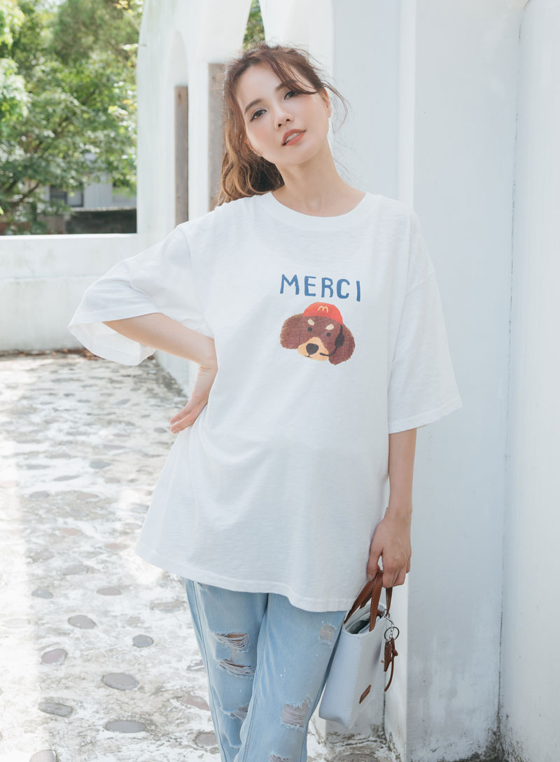 孕婦裝。MERCI狗狗長版棉T