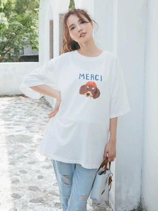 孕婦裝。MERCI狗狗長版棉T