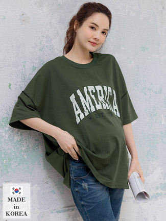 韓國空運。破碎英字反車線長版棉T