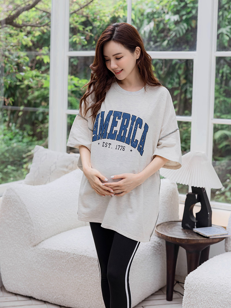 韓國空運。破碎英字反車線長版棉T