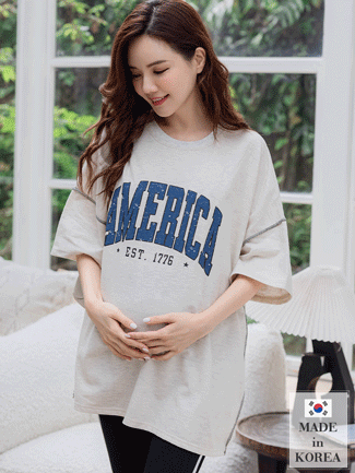 韓國空運。破碎英字反車線長版棉T