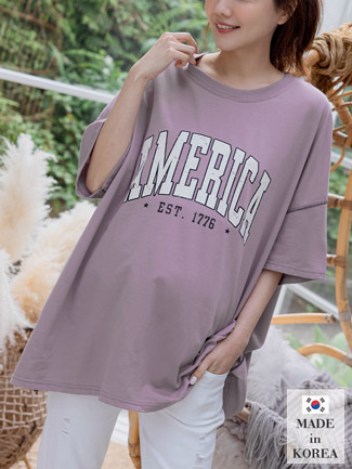 韓國空運。破碎英字反車線長版棉T