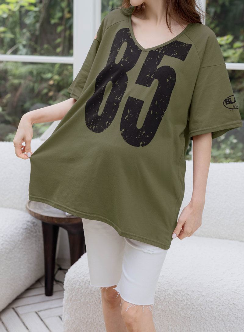 韓國空運。V領破碎印85棉上衣