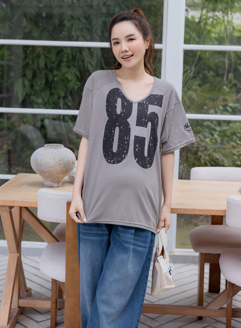 韓國空運。V領破碎印85棉上衣