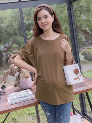 孕婦裝。涼感棉紗立體摺袖長版上衣(薄彈)