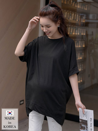 韓國空運。U襬前短後長素面寬版上衣