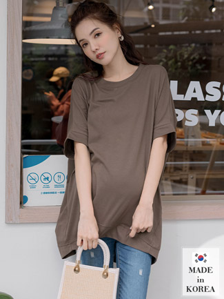 韓國空運。U襬前短後長素面寬版上衣