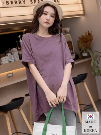 韓國空運。U襬前短後長素面寬版上衣