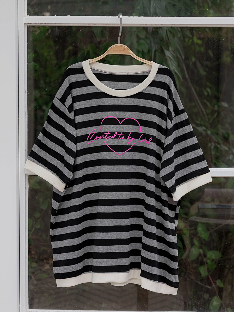 韓國空運。條紋立體愛心印字棉上衣