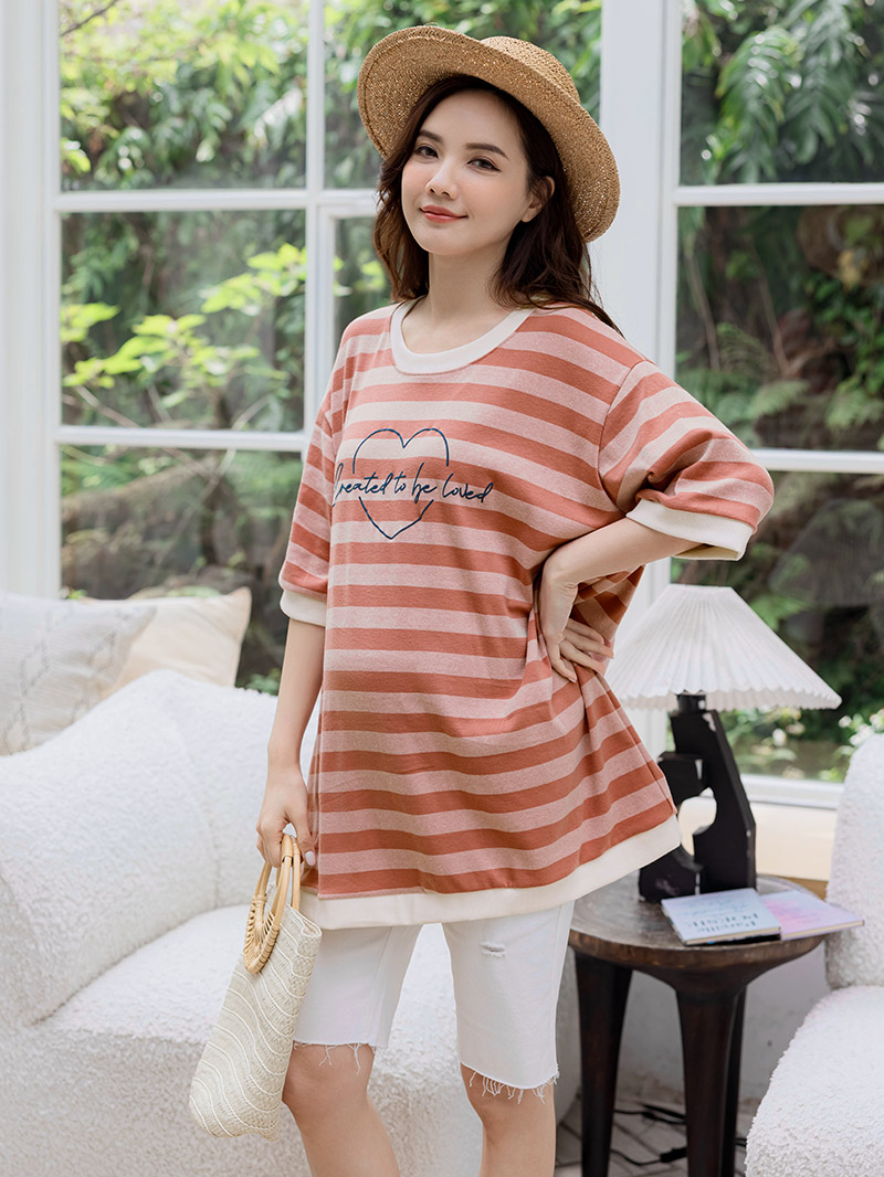 韓國空運。條紋立體愛心印字棉上衣