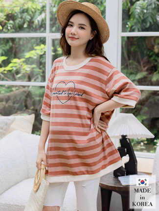 韓國空運。條紋立體愛心印字棉上衣