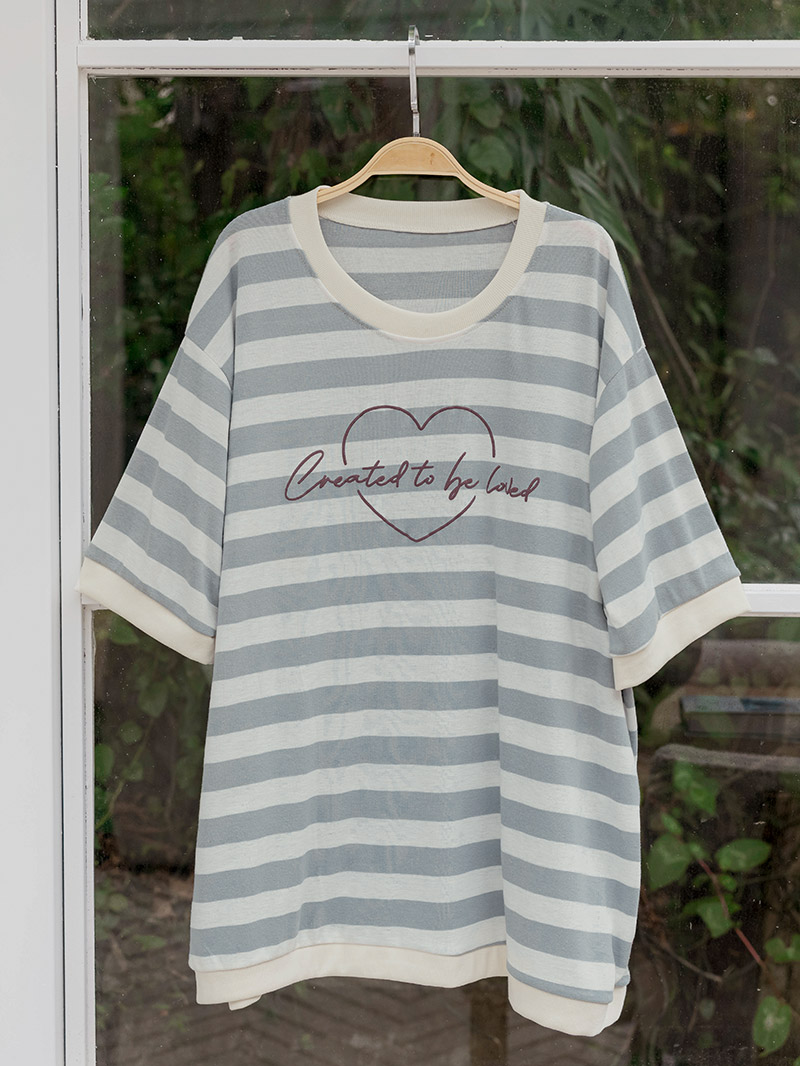 韓國空運。條紋立體愛心印字棉上衣