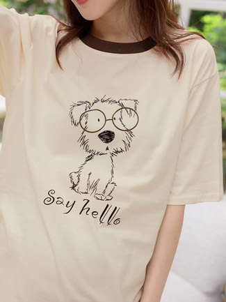 孕婦裝。眼鏡狗Say hello長版棉T
