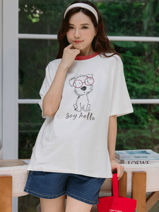 孕婦裝。眼鏡狗Say hello長版棉T