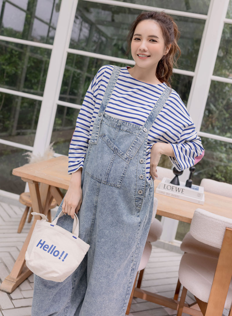 韓國空運。亮彩配色補丁條紋棉T