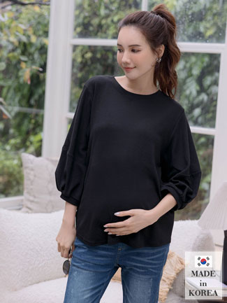 韓國空運。燈籠袖磨毛圓襬棉上衣