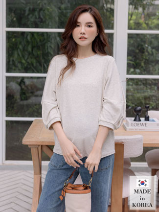 韓國空運。燈籠袖磨毛圓襬棉上衣