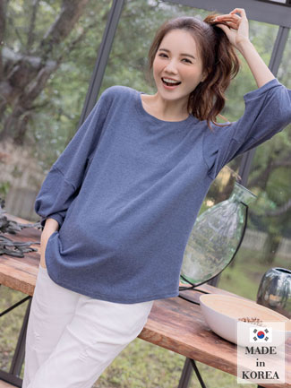 韓國空運。燈籠袖磨毛圓襬棉上衣