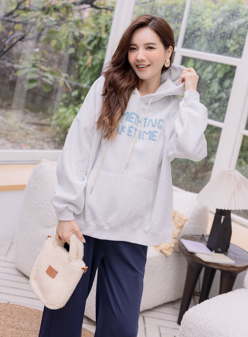 孕婦裝。連帽QQ毛立體英字棉T(暖)