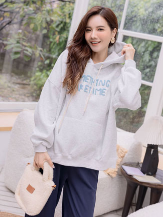 孕婦裝。連帽QQ毛立體英字棉T(暖)